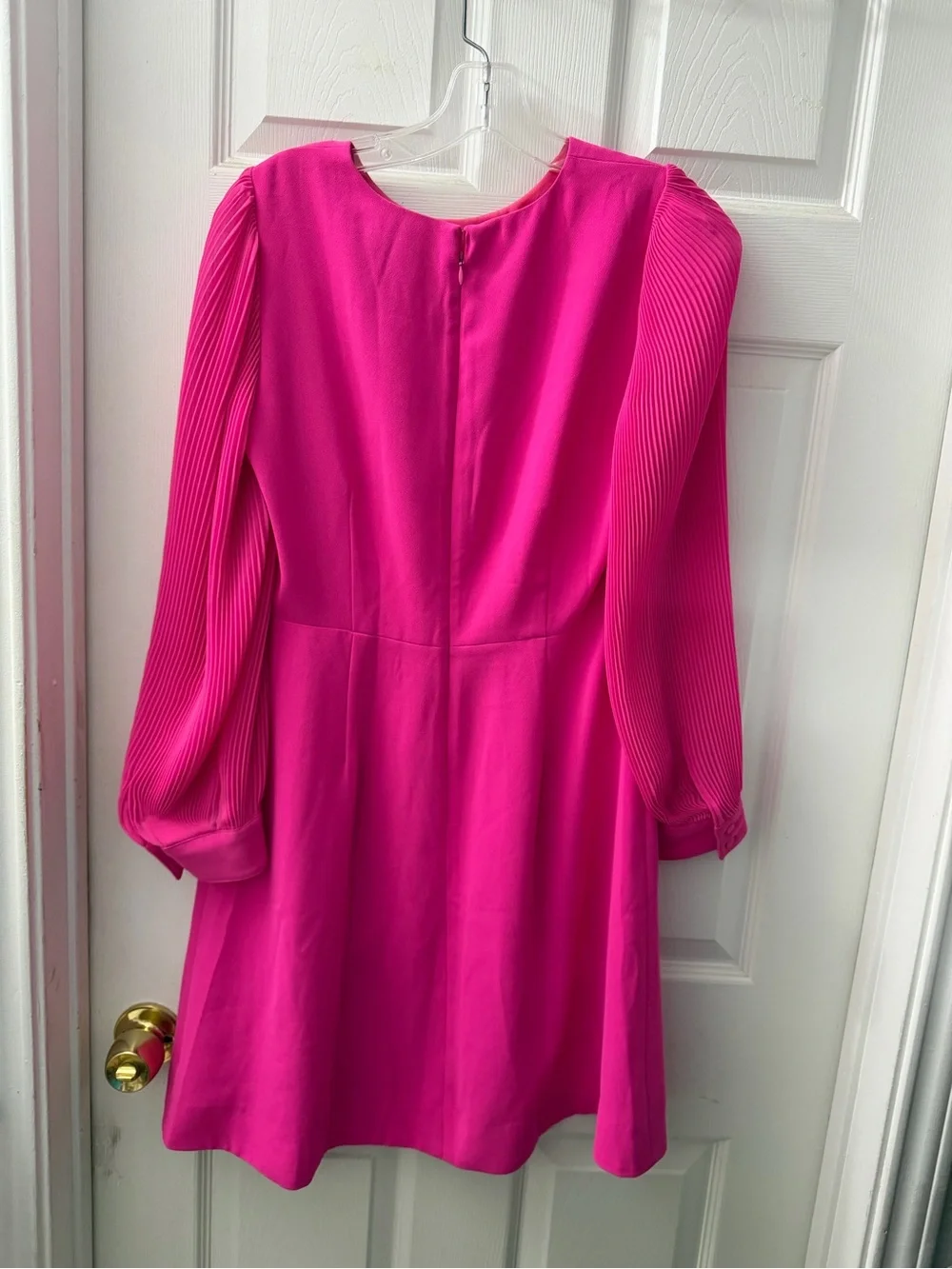 J. Crew Fuchsia Pleated Sleeve Long Sleeve Shift Dress
